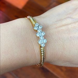 14K Solid Real Yellow Gold CZ Bangle Bracelet